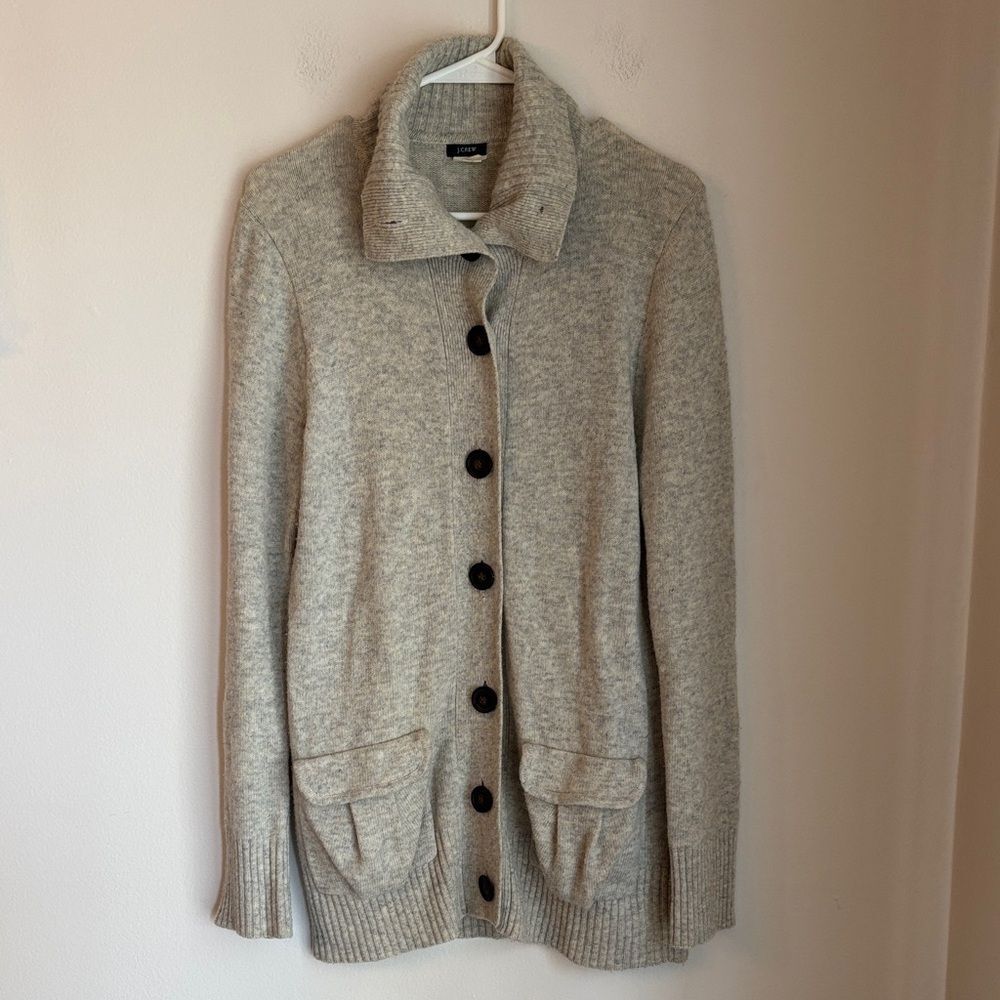 J. Crew Light Y2K cashmere wool blend Gray Button-Up Cardigan sweater Medium EUC
